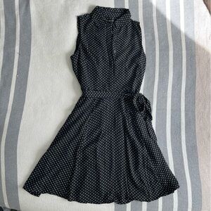 Banana Republic A-Line Collared Mini Dress, Black and White Polka Dots, Size 2P